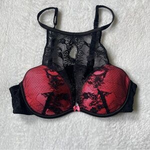 La Vie En Rose bra 34B black and hot pink lace and bow adjustable straps